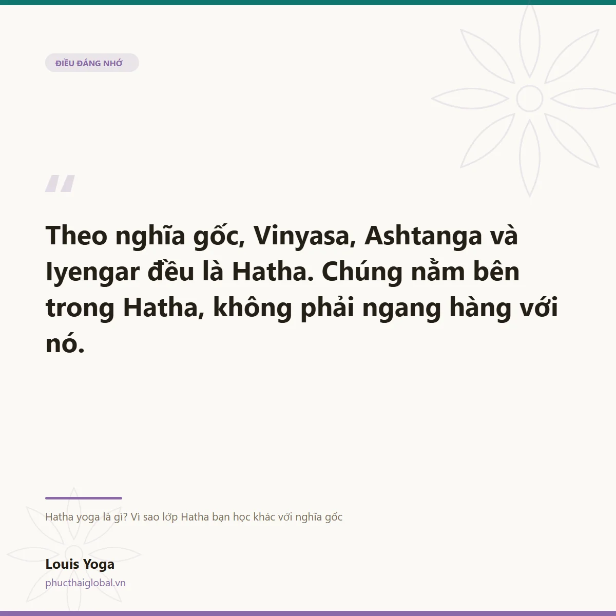 Thẻ trích dẫn: theo nghĩa gốc, Vinyasa, Ashtanga và Iyengar đều nằm bên trong Hatha, không phải ngang hàng với nó