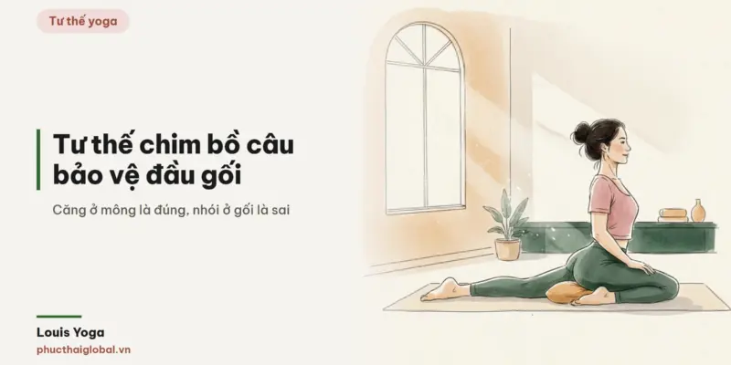 Tranh minh hoạ bài Tư thế chim bồ câu: mở hông nhưng người trả giá lại là đầu gối