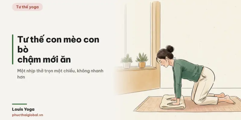 Tranh minh hoạ bài Tư thế con mèo con bò: động tác lưng dễ nhất, và chỗ hay làm sai