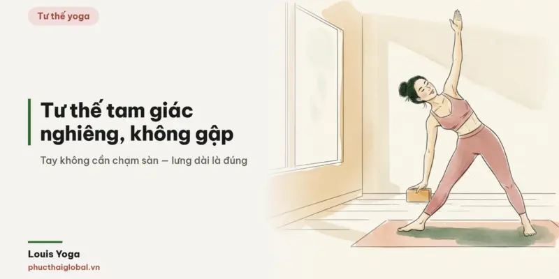 Tranh minh hoạ bài Tư thế tam giác (Trikonasana): cách làm 7 bước, 4 lỗi sai và biến thể dùng gạch