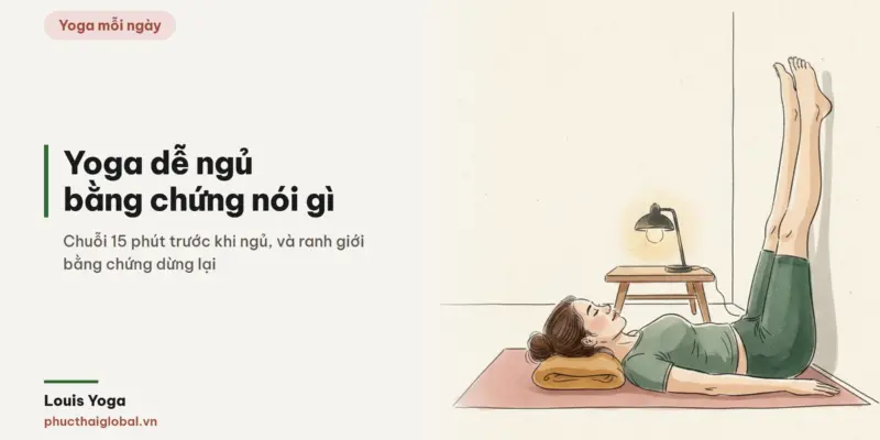 Tranh minh hoạ bài Yoga dễ ngủ: bằng chứng nói gì và chuỗi 15 phút trước khi ngủ