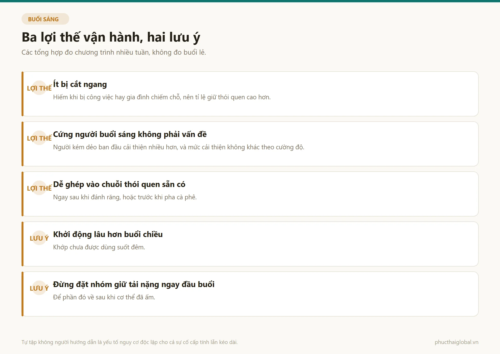 Danh sách ba lợi thế vận hành của khung giờ buổi sáng kèm hai lưu ý