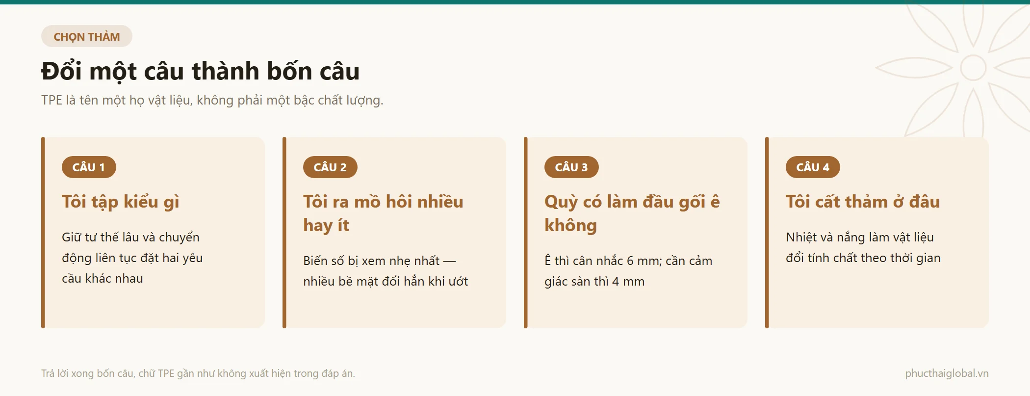 Bốn câu hỏi thay cho câu có tốt không khi chọn thảm tập yoga TPE