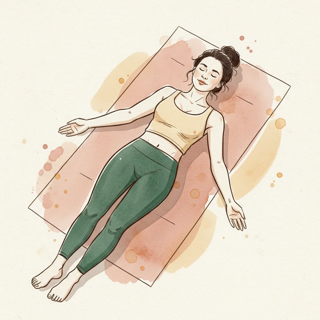 Tranh màu nước: nằm ngửa thư giãn, tay chân hơi tách, lòng bàn tay ngửa