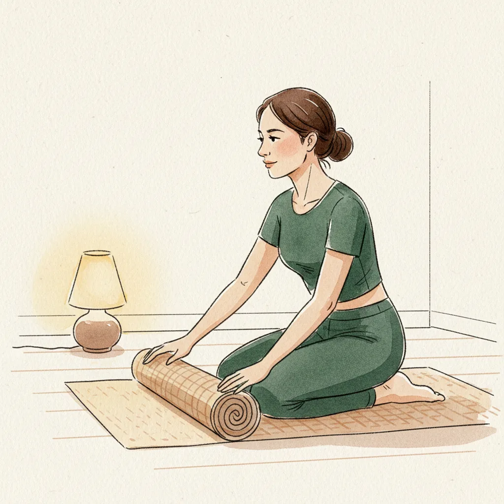 Tranh màu nước: quỳ trên sàn gỗ trải thảm ra dưới ánh đèn ấm buổi tối