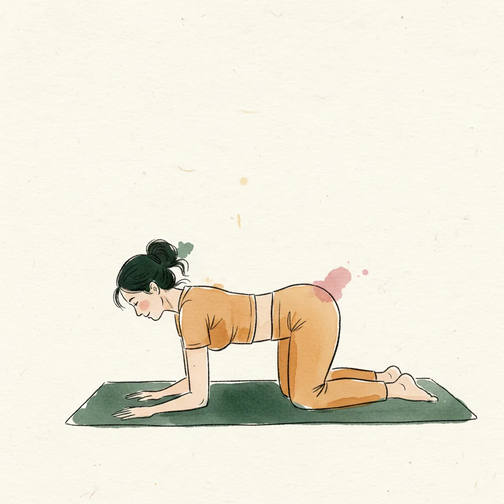 Tranh màu nước: chống tay và gối trên thảm, lưng giữ phẳng