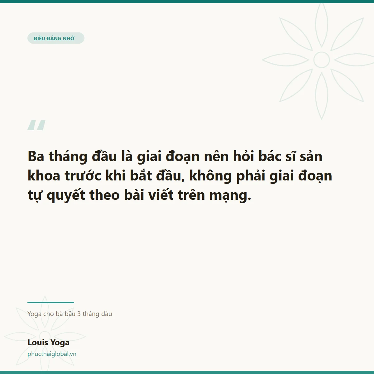 Thẻ trích dẫn: ba tháng đầu là giai đoạn nên hỏi bác sĩ sản khoa trước khi bắt đầu