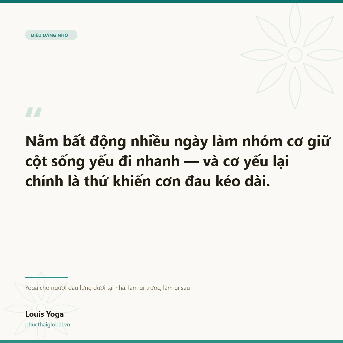 Thẻ trích dẫn: nằm bất động làm cơ giữ cột sống yếu đi, và cơ yếu khiến cơn đau kéo dài