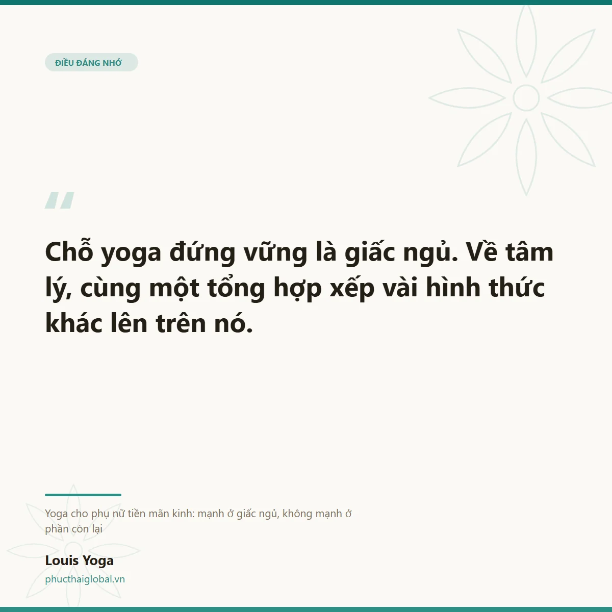 Thẻ trích dẫn: chỗ yoga đứng vững là giấc ngủ, về tâm lý thì có hình thức khác xếp trên