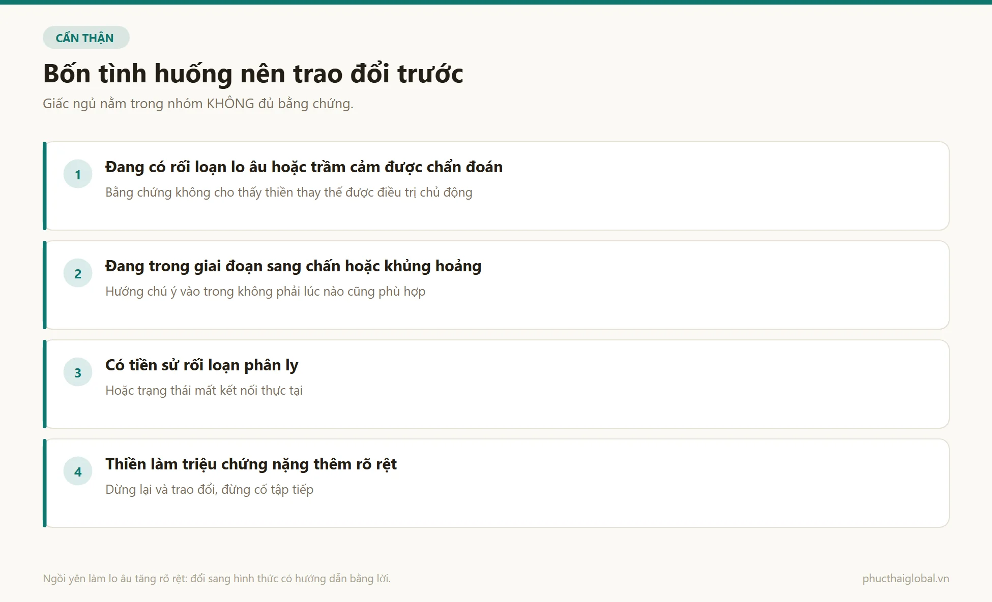 Danh sách bốn tình huống nên trao đổi với chuyên môn trước khi tự tập thiền đều