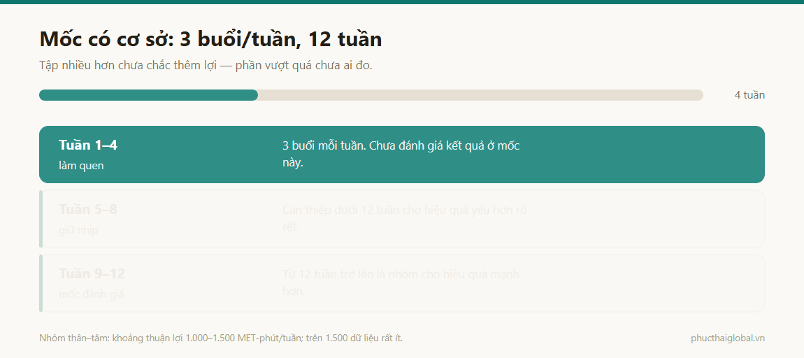 Ảnh động mốc 12 tuần với 3 buổi mỗi tuần cho phụ nữ tiền mãn kinh